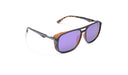 Optic Nerve Cousin sunglasses with a tortoise frame, smoke lenses, and purple mirror on a white background