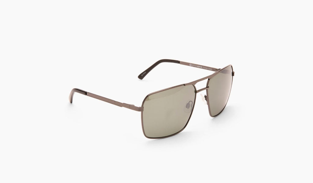 Optic Nerve Dragon sunglasses with a gunmetal frame, smoke lenses and a silver mirror on a white background
