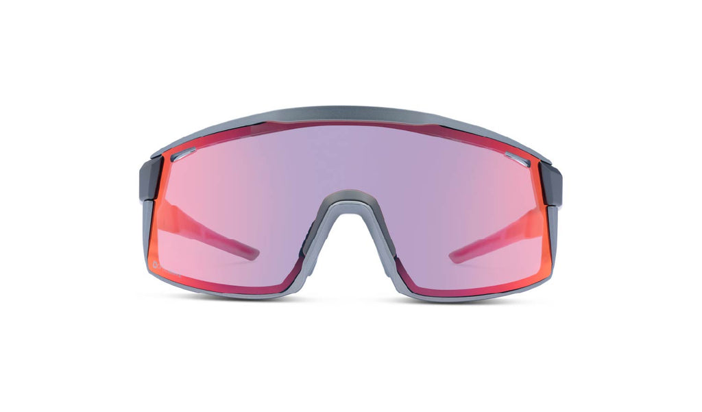 Optic Nerve FixieMAX sunglasses with a black frame, smoke lens, and a red mirror on a white background