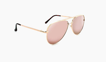 Optic Nerve Flatscreen sunglasses with rose gold frame, smoke lenses, and a rose gold mirror on a white background