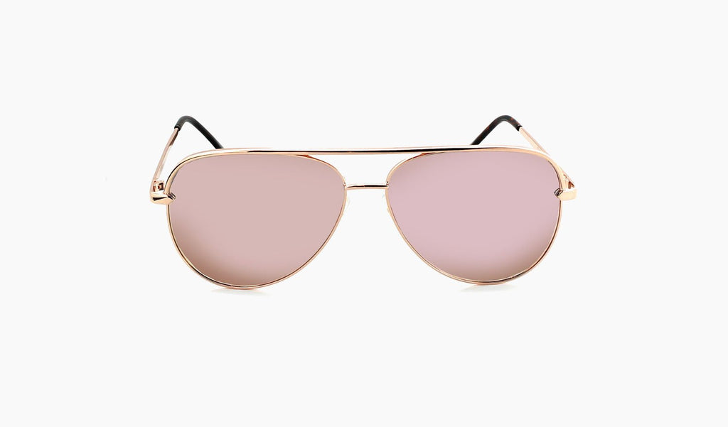 Optic Nerve Flatscreen sunglasses with rose gold frame, smoke lenses, and a rose gold mirror on a white background