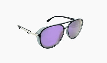 Optic Nerve Govnah sunglasses with a gray frame, smoke lenses, and a purple mirror on a white background