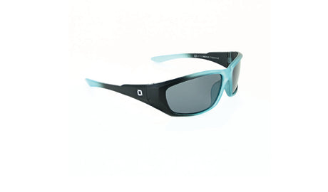 Optic Nerve Kids Cowlick sunglasses with a blue and black frame and smoke lenses on a white background