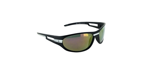 Optic Nerve Kids Homerun sunglasses with a black frame, smoke lenses, and a red mirror on a white background