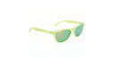 Optic Nerve Kids Juicebox sunglasses with a green frame and smoke lenses and a pink mirror on a white background