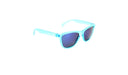 Optic Nerve Kids Juicebox sunglasses with a blue frame, smoke lenses, and a blue mirror on a white background