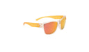 Optic Nerve Kids Tag sunglasses with an orange frame, smoke lenses and a red mirror on a white background