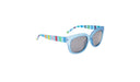 Optic Nerve Kids Tart sunglasses with patterned temples, blue frame, and smoke lens on a white background