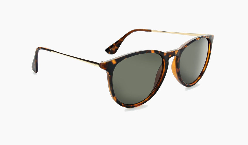 Optic Nerve Pizmo sunglasses with a tortoise frame and brown lenses on a white background
