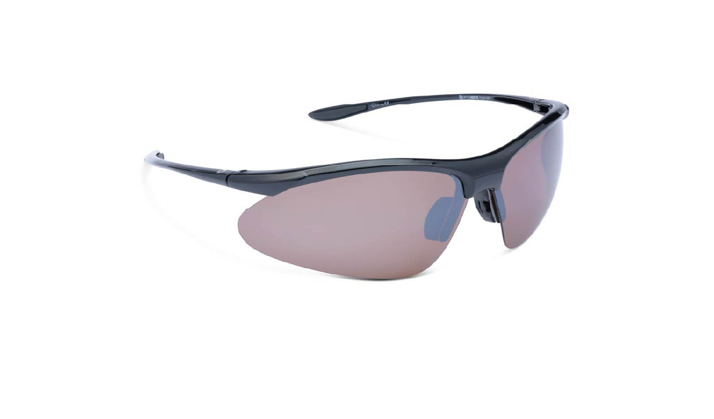 Optic Nerve Tightrope sunglasses with a black frame, brown lenses, and a silver mirror on a white background.