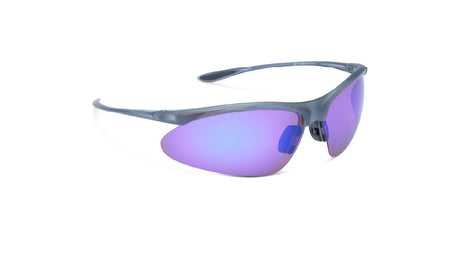 Optic Nerve Tightrope sunglasses with a gray frame, brown lenses, and a blue mirror on a white background