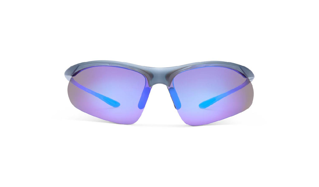 Optic Nerve Tightrope sunglasses with a gray frame, brown lenses, and a blue mirror on a white background